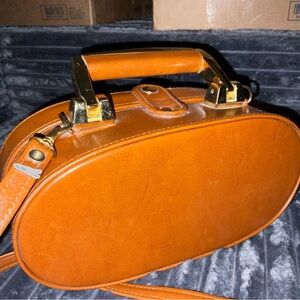 Vintage Cognac Oval Train Case Vanity Bag – Gold Hardware & Mirror